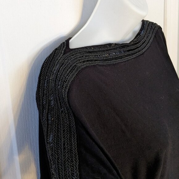 Allsaints Oriel Slouchy Tee Embelished Boat Neckline Asymmetrical Black Top 0 US - Picture 4 of 7